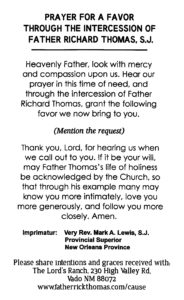 Fr Thomas prayer card, back