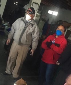 Volunteers wearing face masks